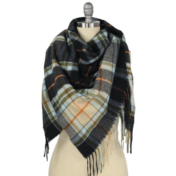 🆕 Black Plaid Bordered Square Blanket Scarf